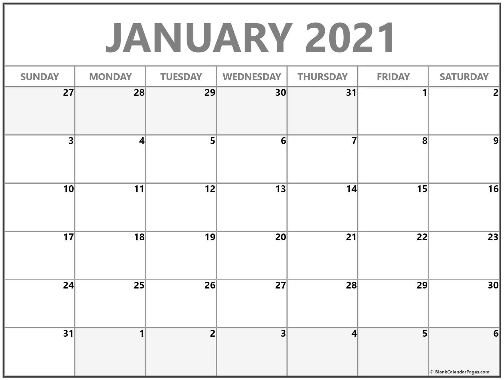 January 2021 Weekly Calendar | Printable Calendar Design