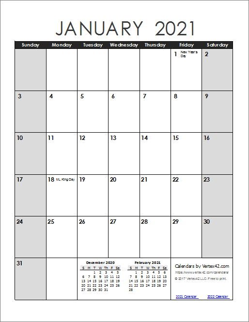 2021 Vertical Calendar - March 2021