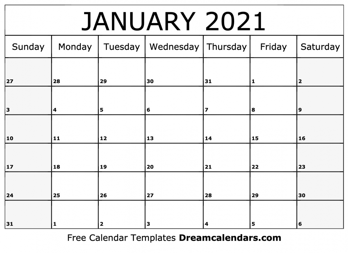 Blank Jan 2021 Calendar Template