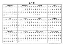 Editable 2021 Yearly Calendar Landscape - Free Printable ...