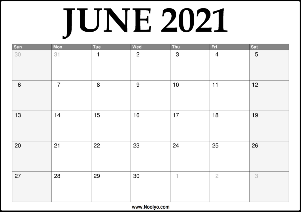 2021 June Calendar Printable - Download Free - Noolyo.com