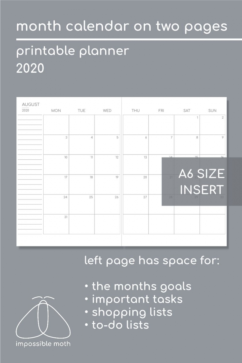 Printable Lined Monthly Calendar 2020