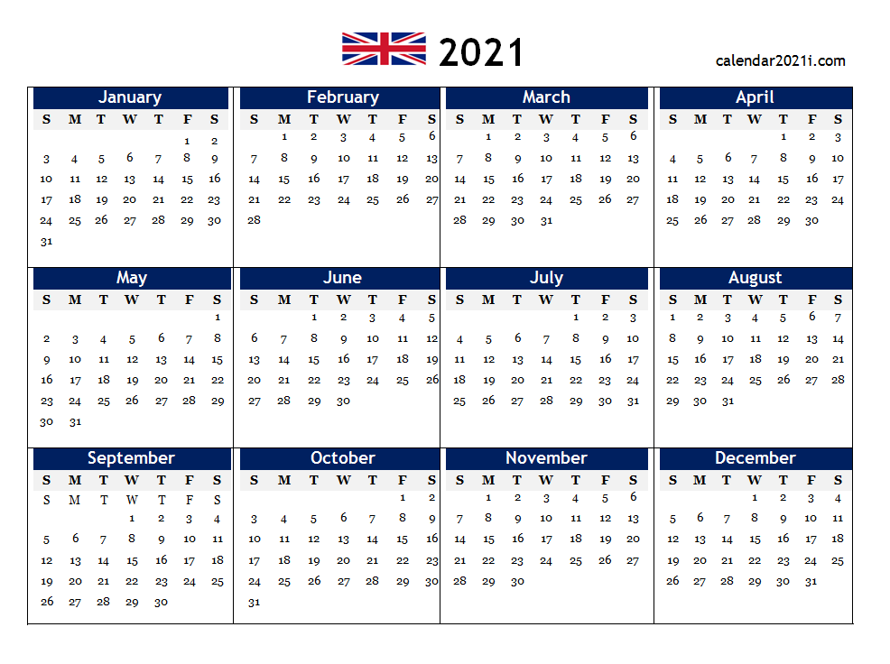 UK 2021 Calendar Printable, Holidays, Word, Excel, PDF ...