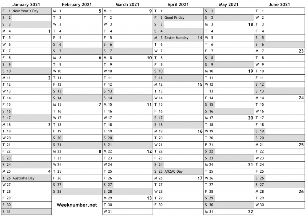 2021 Printable Calendar Australia