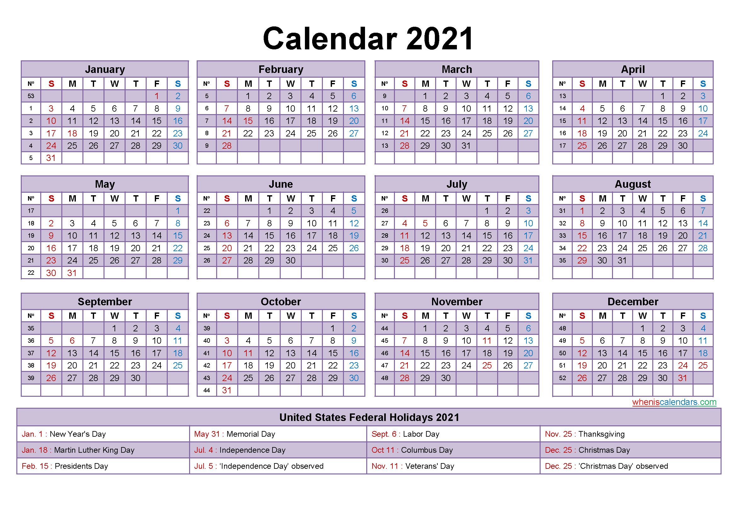 Mini Desk Calendar 2021 Free Printable