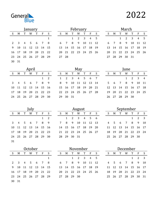 2022 Calendar (PDF, Word, Excel)