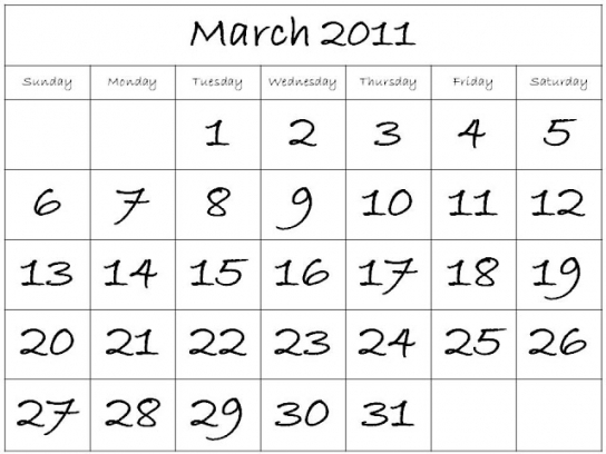 March 2011 Calendar Printable