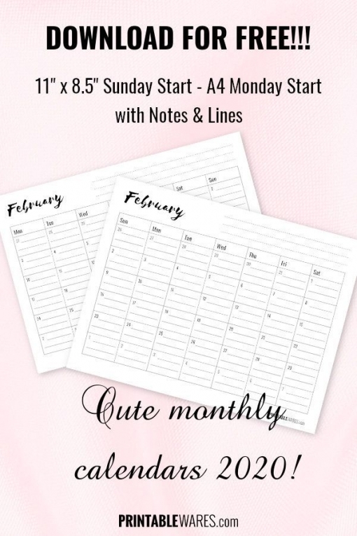Printable Lined Monthly Calendar 2020