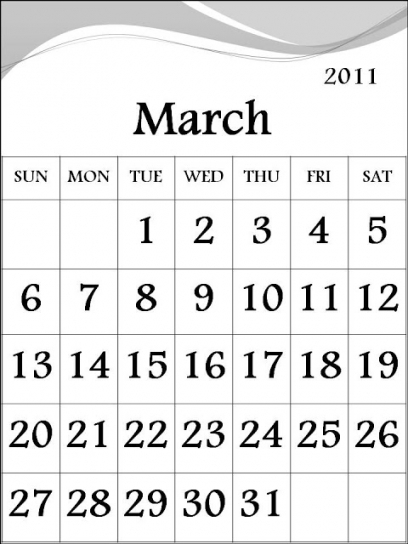 March 2011 Calendar Printable