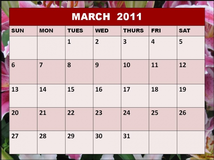 March 2011 Calendar Printable