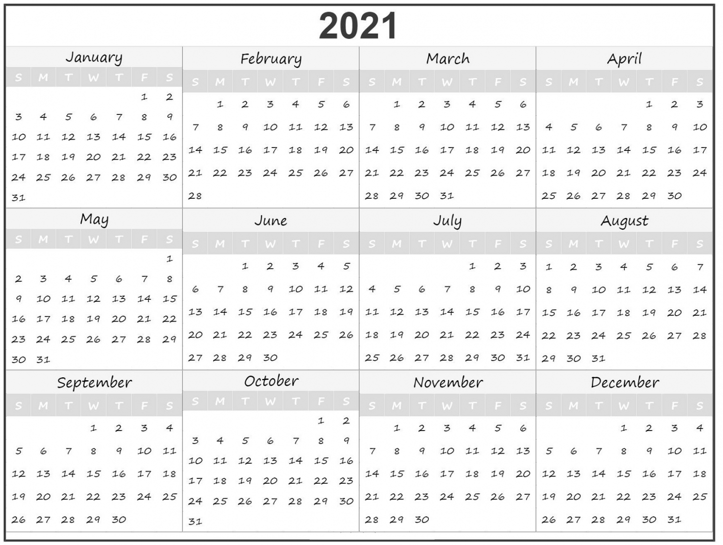 Free Printable Year Planner 2021