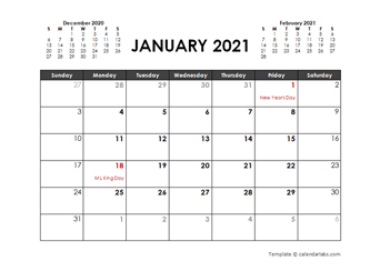 2021 Monthly Calendar Printable Word / Weekly Calendars ...