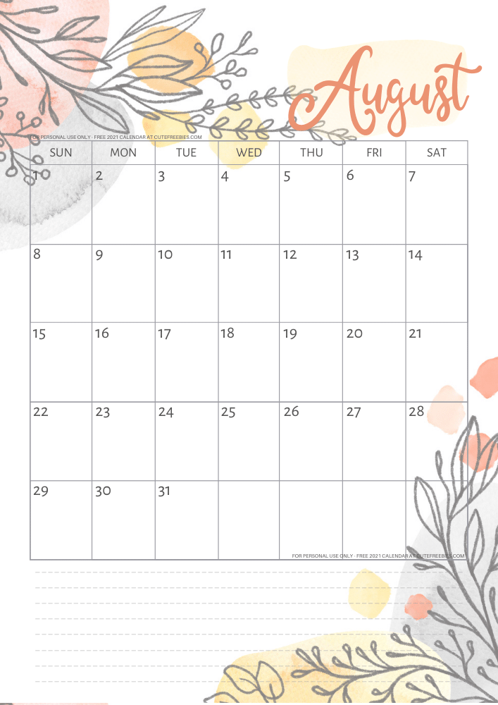 Pretty 2021 Calendar Free Printable Template - Cute ...