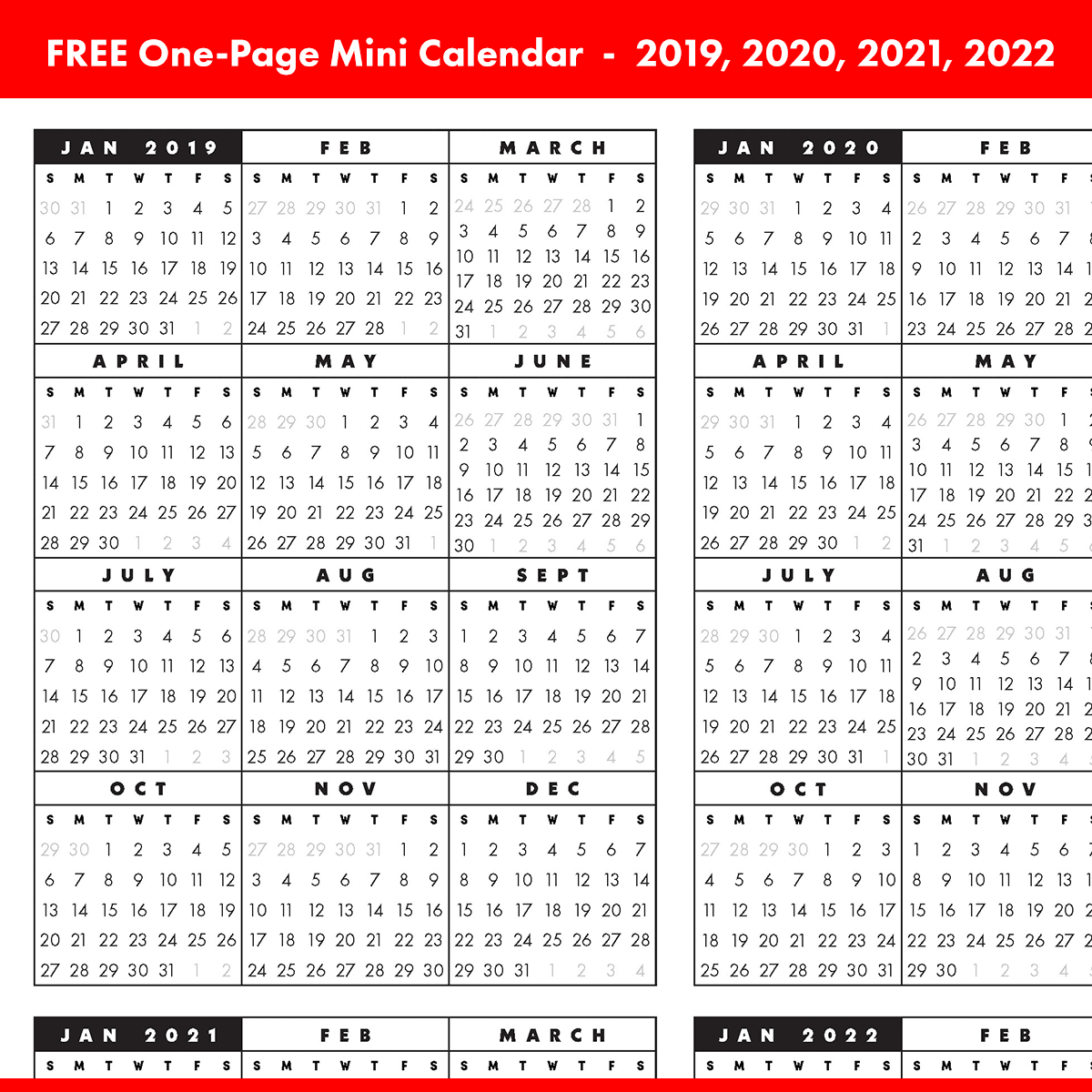 Free Full-year, Single-Page 2019, 2020, 2021, 2022 At A ...