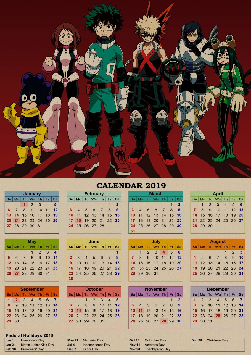 Anime Calendar 2021 Printable | Free Letter Templates