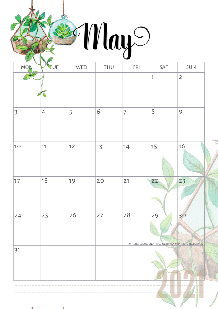 2021 Calendar Free Printable - Plants Theme! - Cute ...
