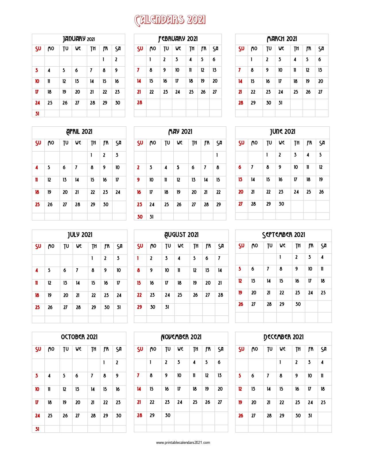 56+ Printable Calendar 2021 One Page, US 2021 Calendar ...