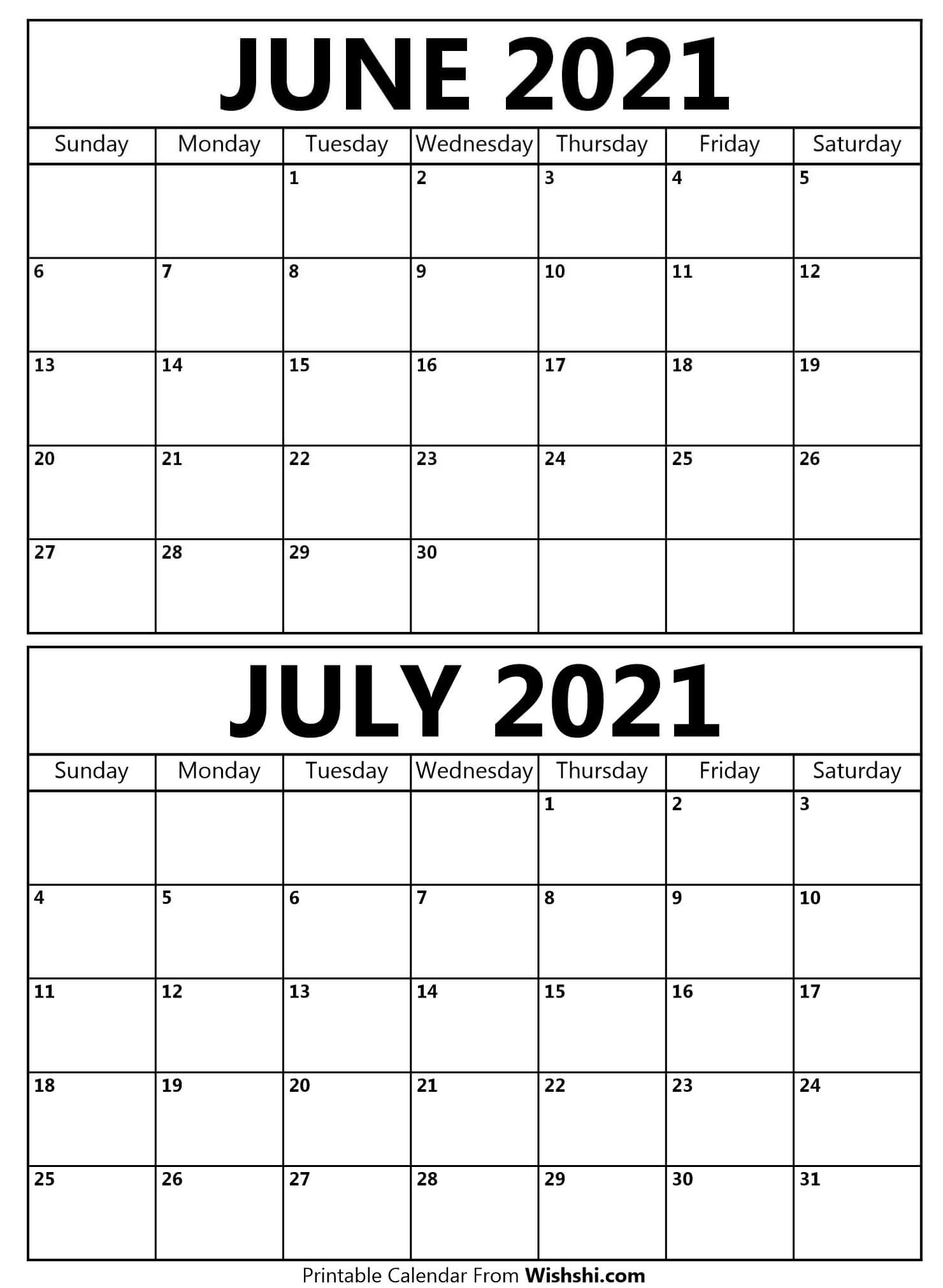 Calendar July 2021 To June 2021 Printable | Free Letter Templates