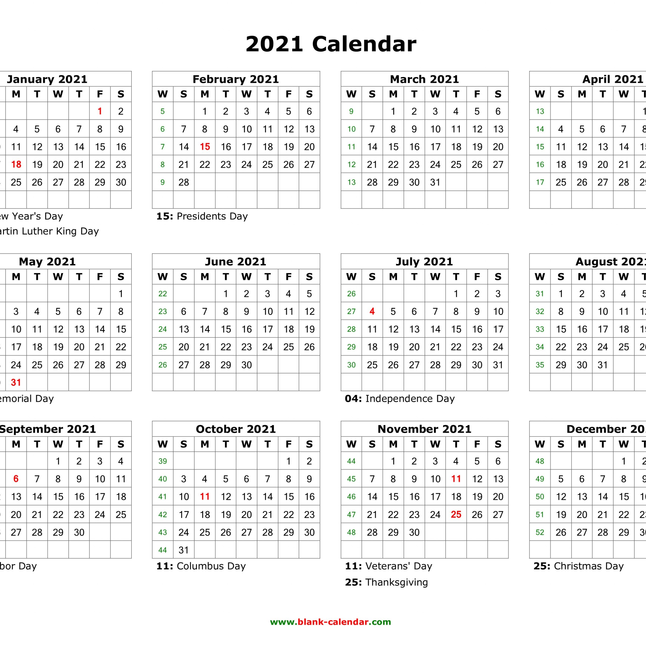 2021 Printable Calendar With Us Holidays | Free Printable ...