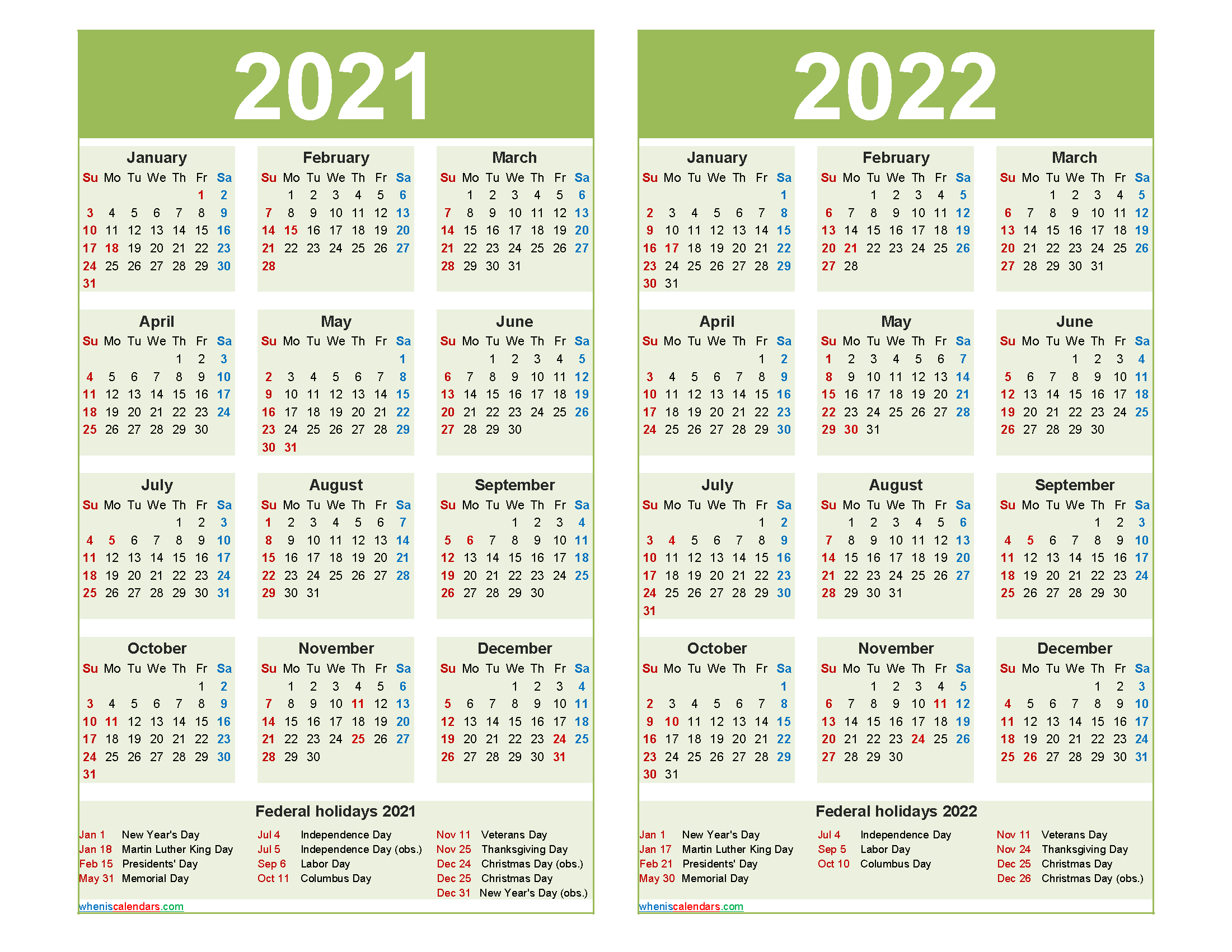 Free 2021 2022 Calendar Printable with Holidays