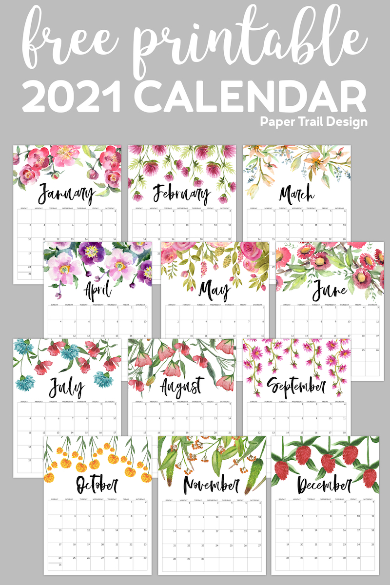 2021 Free Printable Monthly Calendars - Lolly Jane