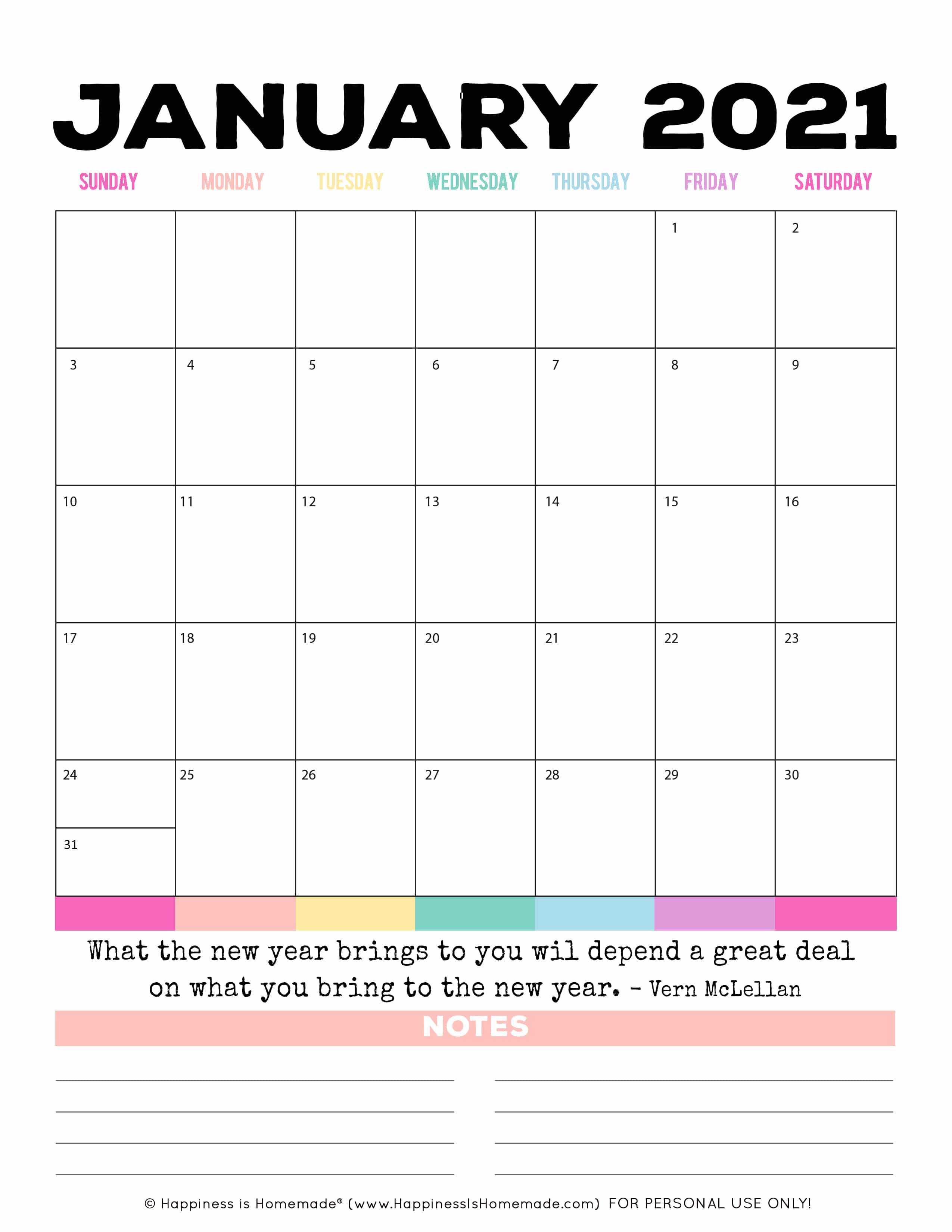 2020 - 2021 Free Printable Monthly Calendar - Happiness is ...