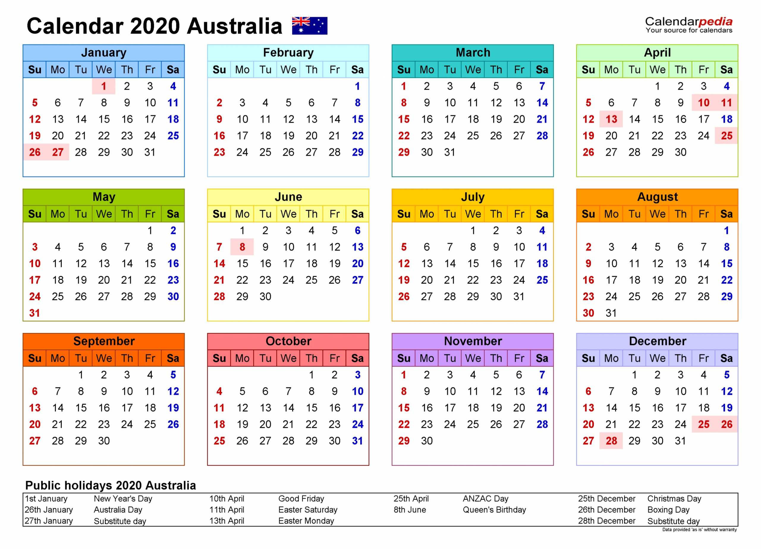 Printable 2021 Calendar Australia