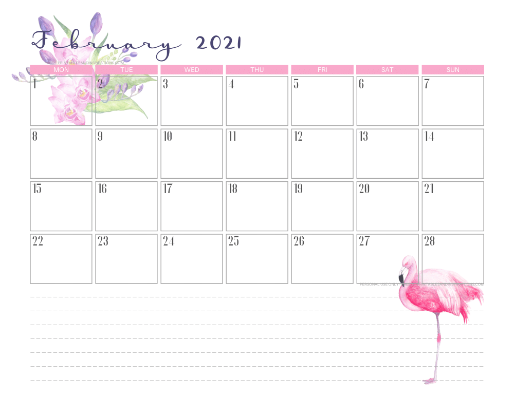 2020 2021 Flamingo Calendar + Weekly Planner Free ...