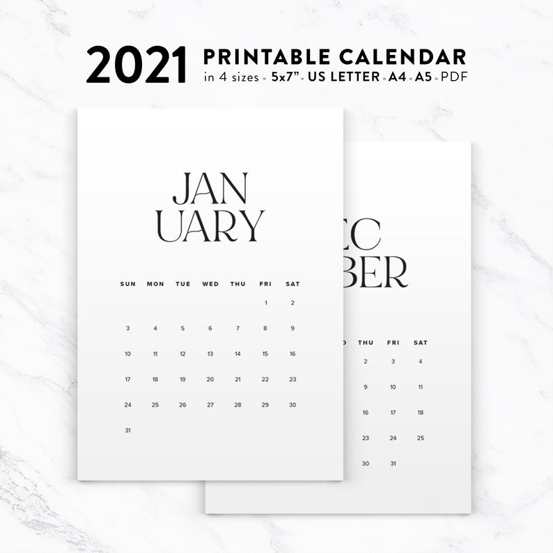 Classy Calendar 2021 Printable Planner Elegant Calendar | Etsy