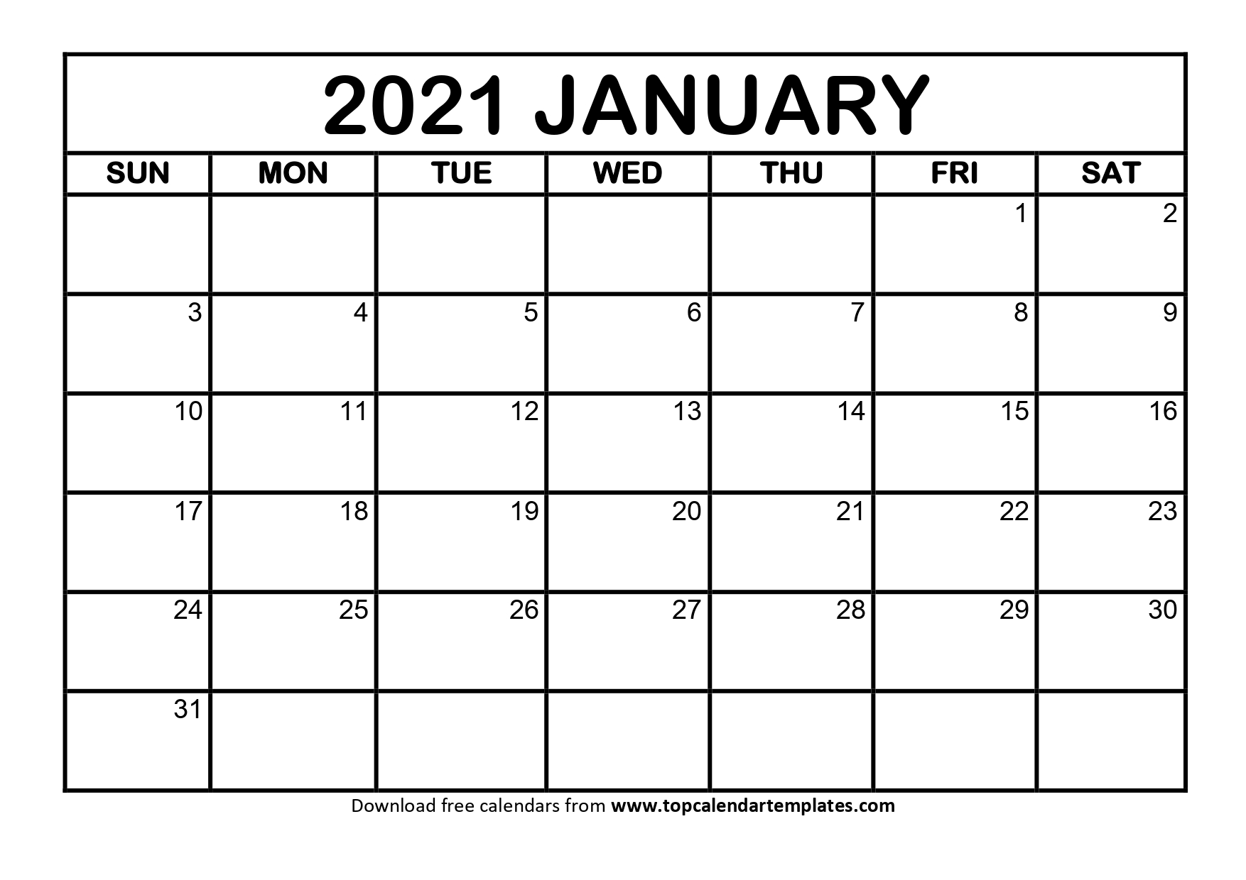 January 2021 Printable Calendar - Editable Templates