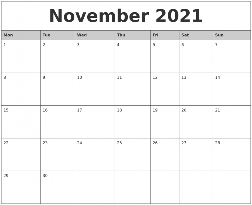 Printable Calendar November 2021 Printable Calendar November 2021