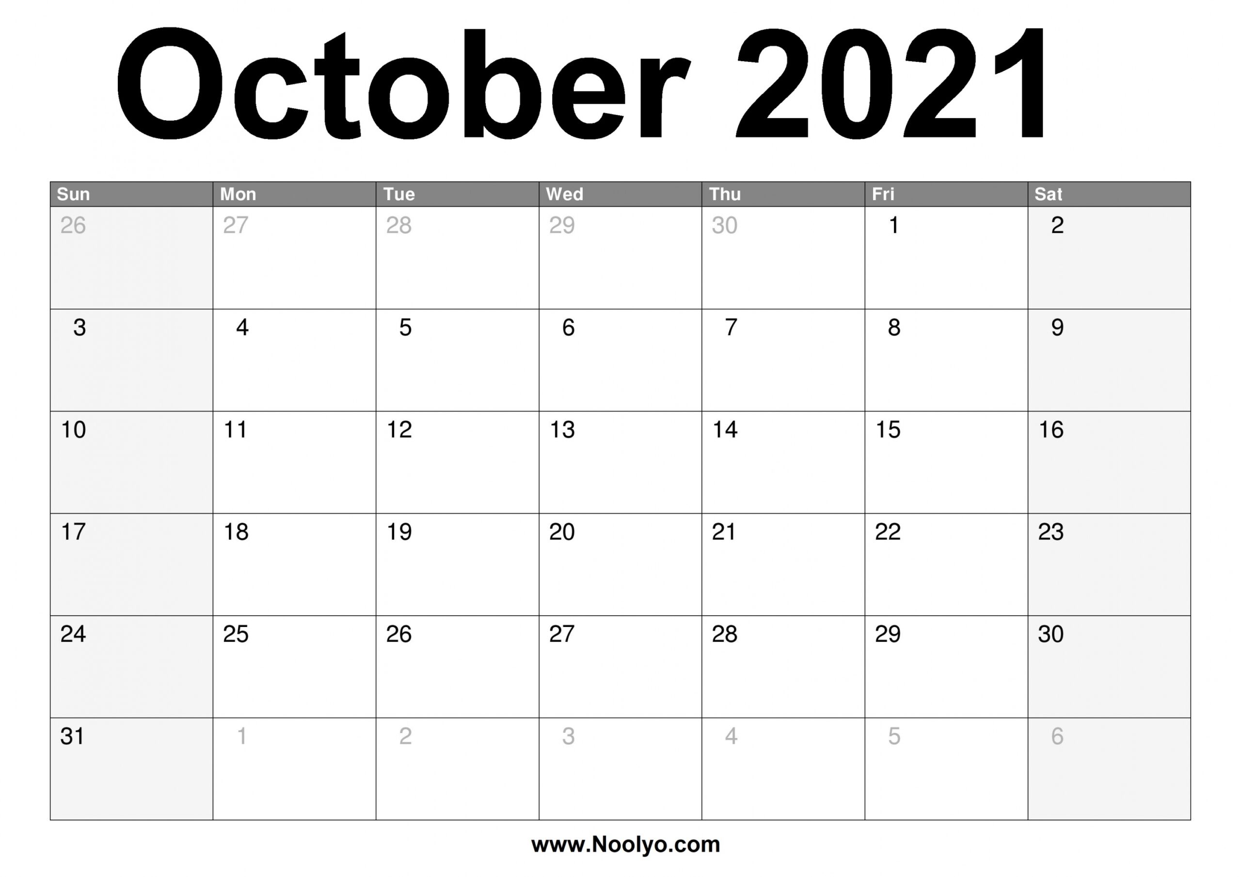 Printable Calendar October 2021
