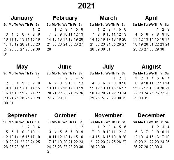 2021 Calendar Printable