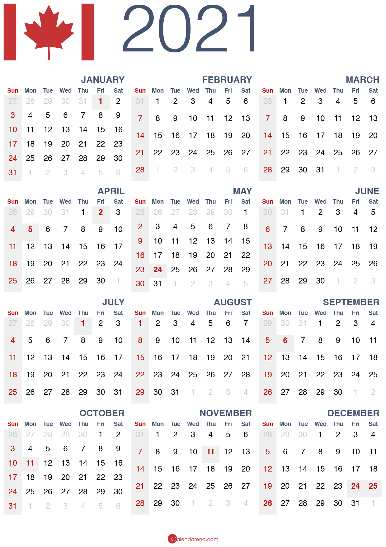 Download free 🇨🇦 2021 calendar canada 🇨🇦 - Calendarena