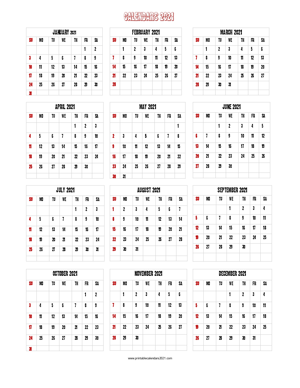 56+ Printable Calendar 2021 One Page, US 2021 Calendar ...
