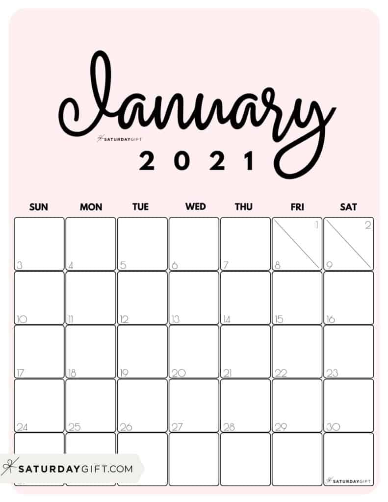 Cute (& Free!) Printable January 2021 Calendar | SaturdayGift