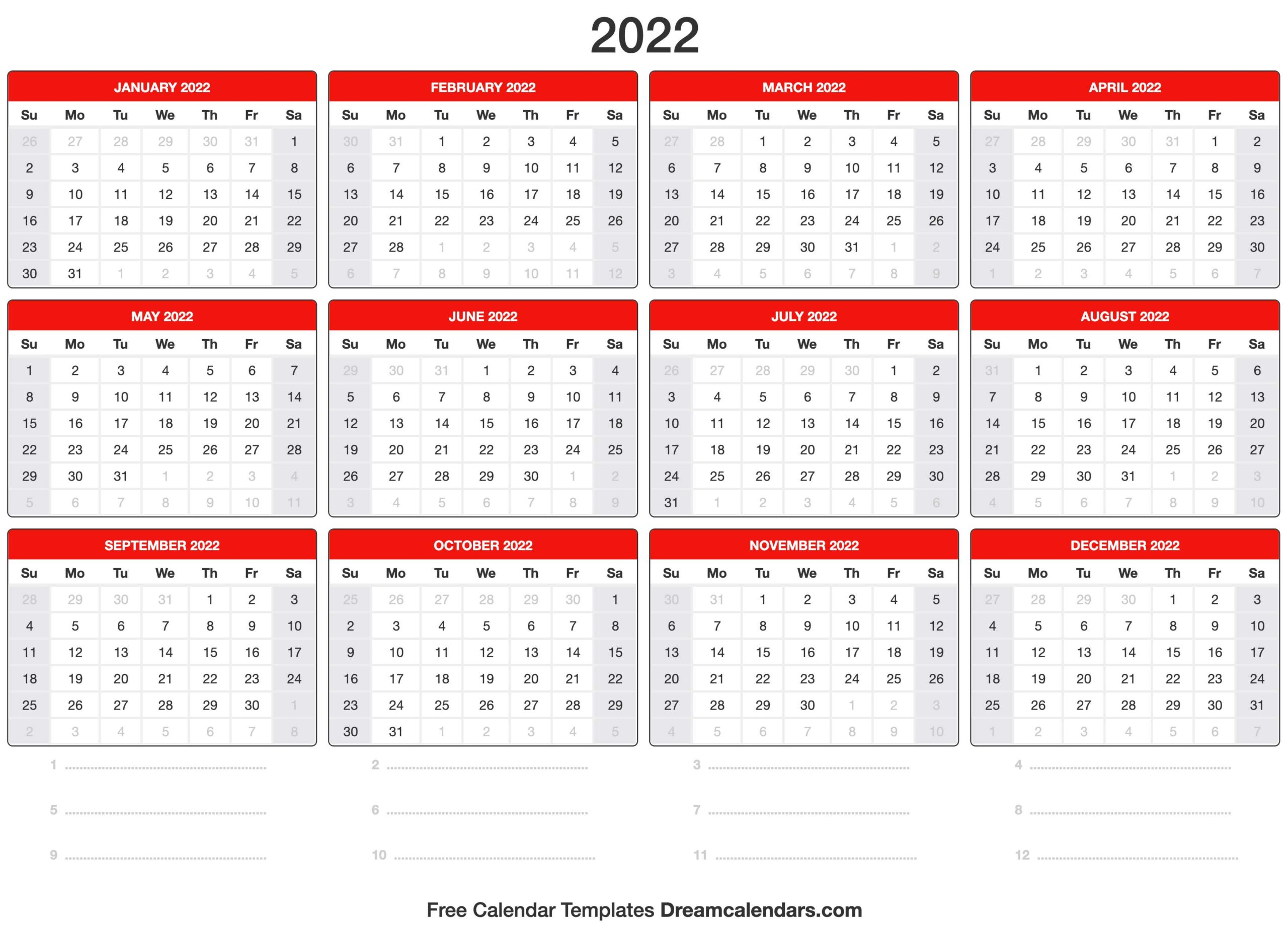 Printable Month Calendar 2022