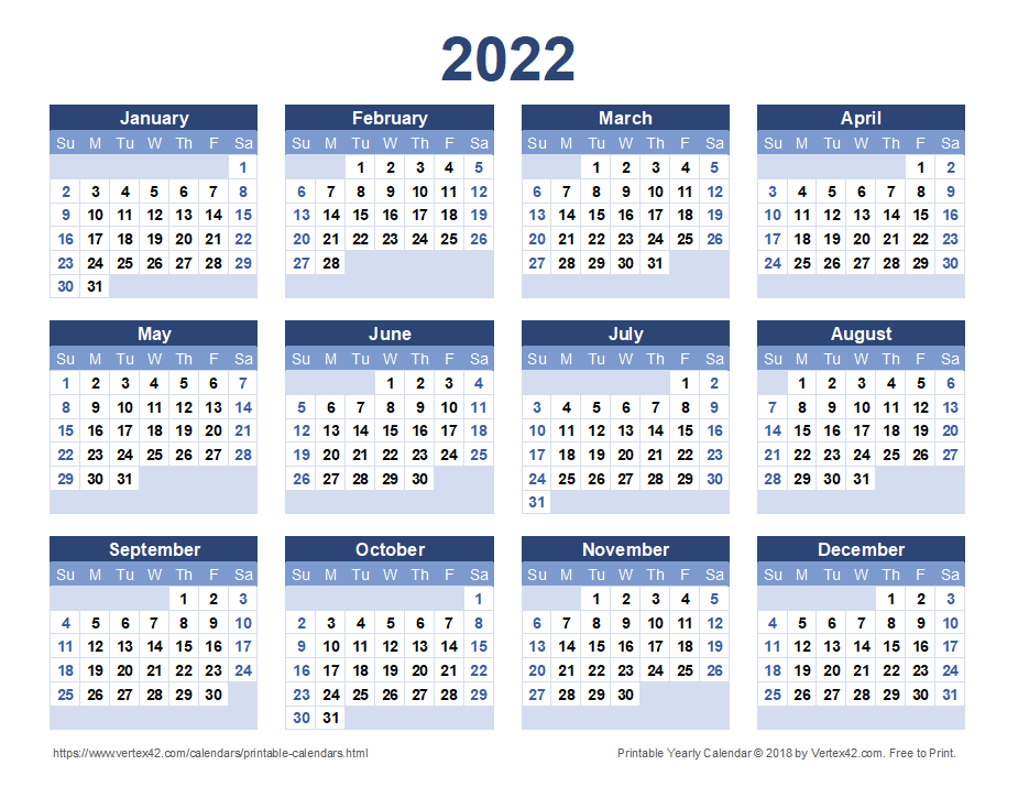 2022 Calendar Templates and Images