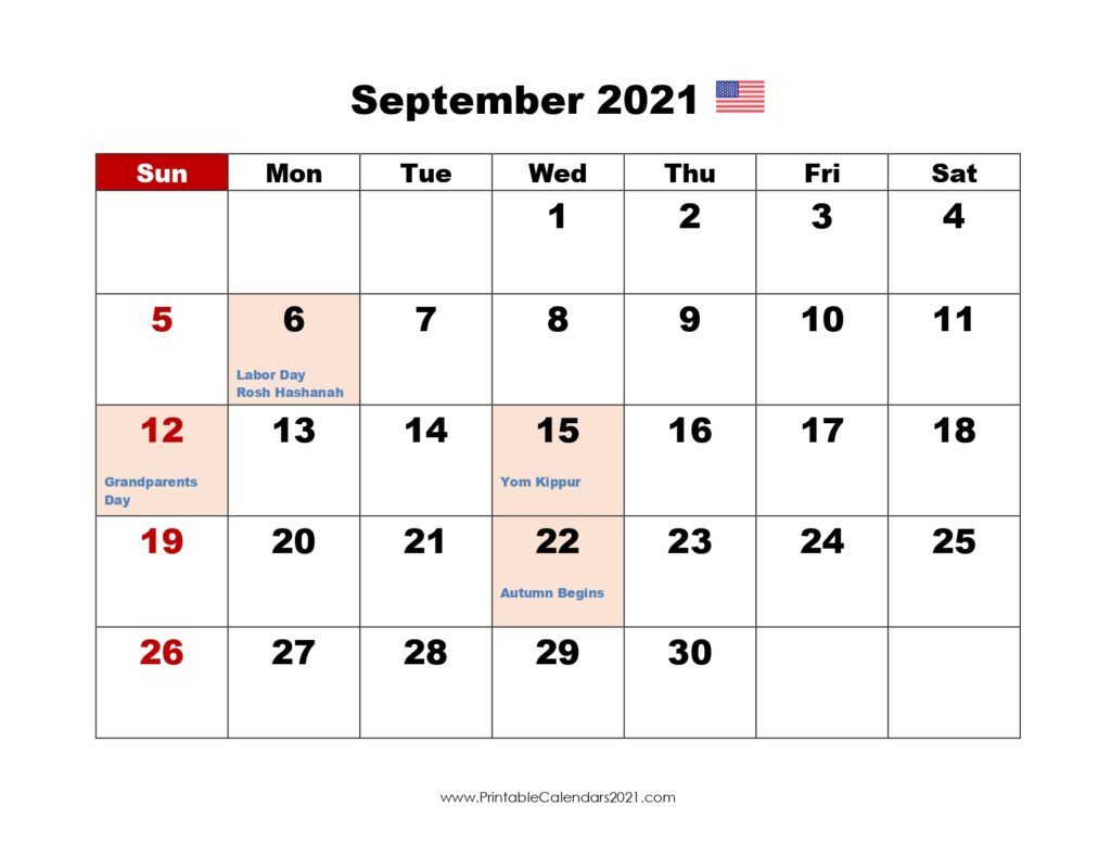 Free Cute Printable September 2021 Calendar With Holidays ...