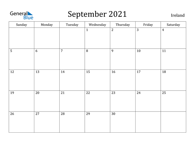 Calendar September 2021 Ireland 4