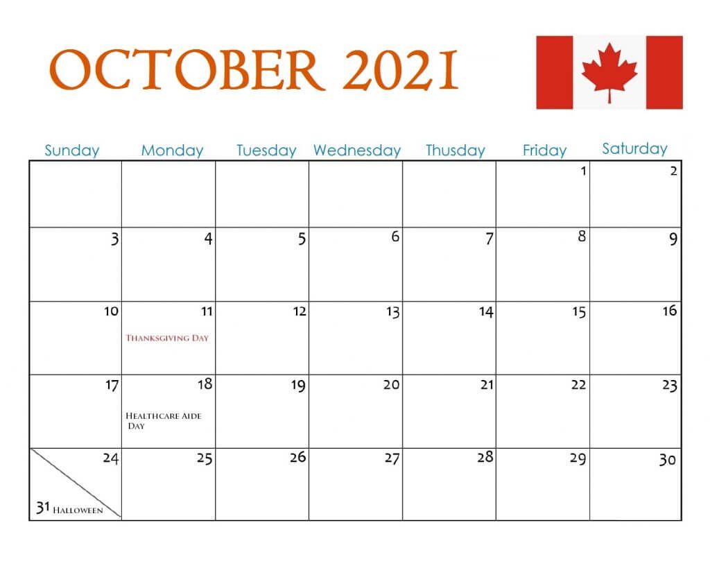 Calendar October 2021 Canada 6