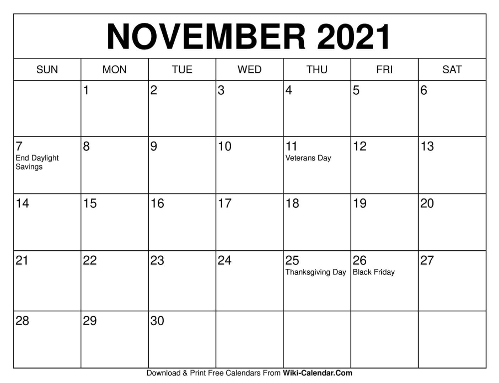 Calendar November 2021 Canada 2