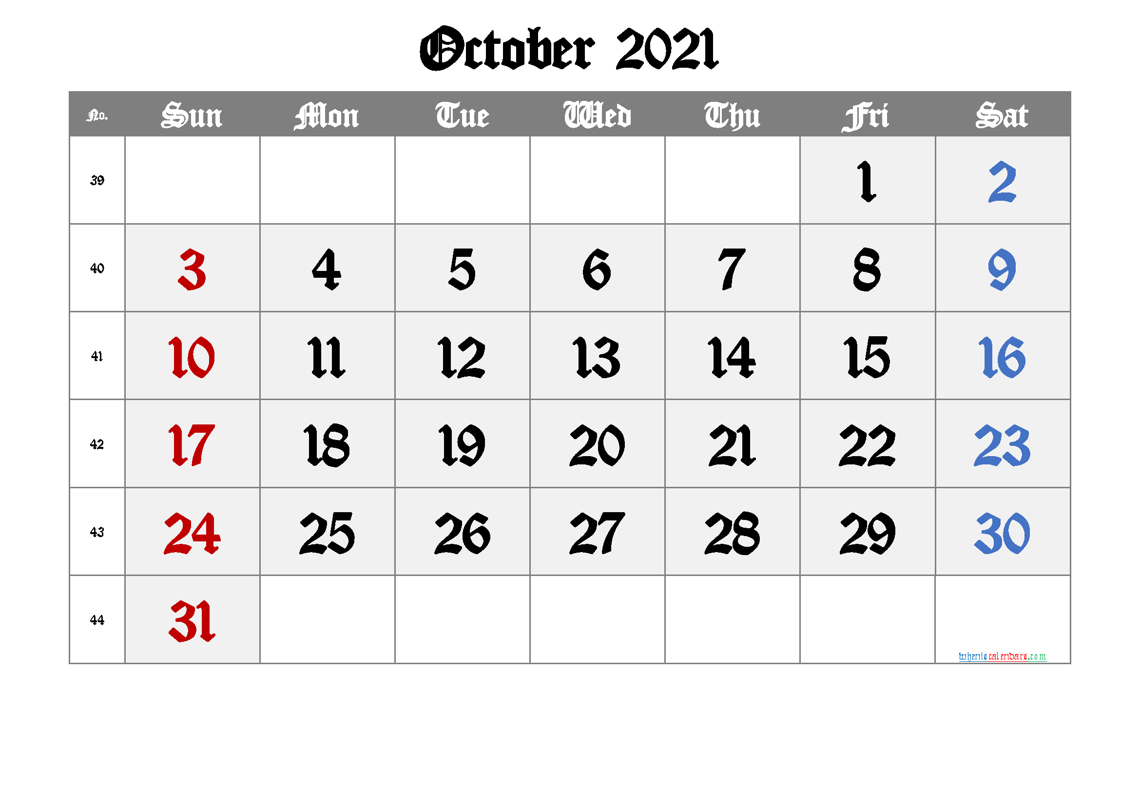 Calendar October 2021 Uk 3