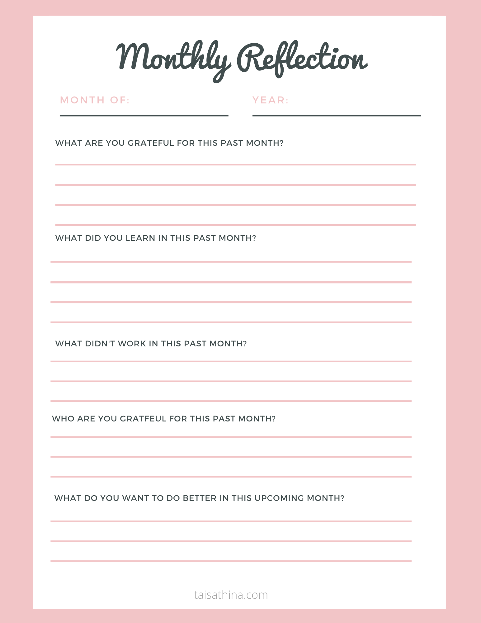 Daily Reflection Calendar Free Letter Templates