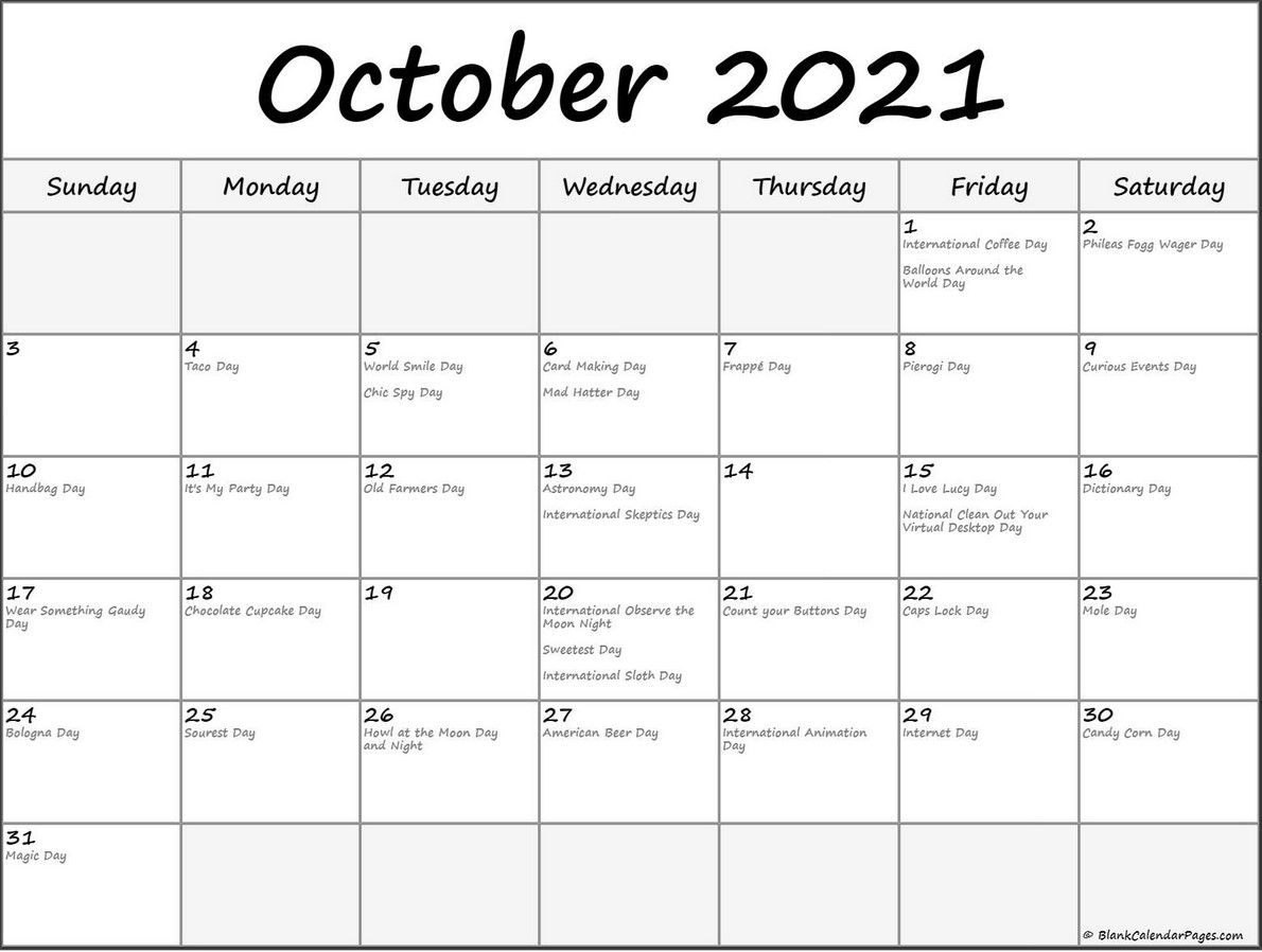 Calendar October 2021 With Holidays 4