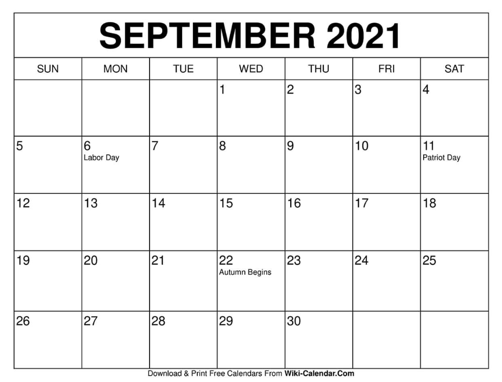 Calendar September 2021 Printable 1