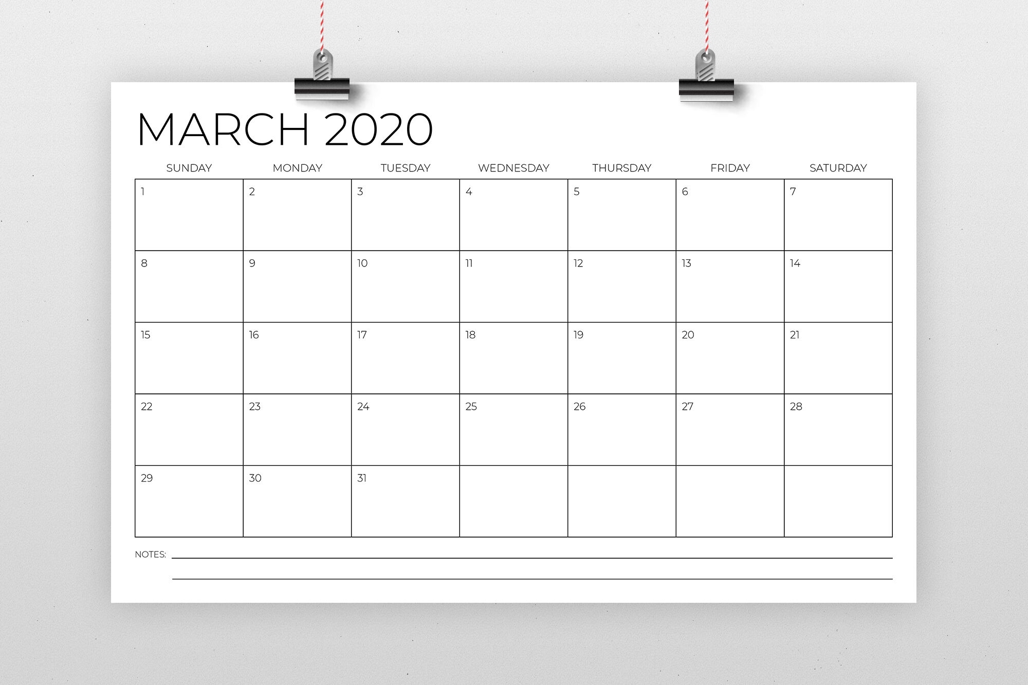 Free 2020 Monthly Calendar 11X17 Printable