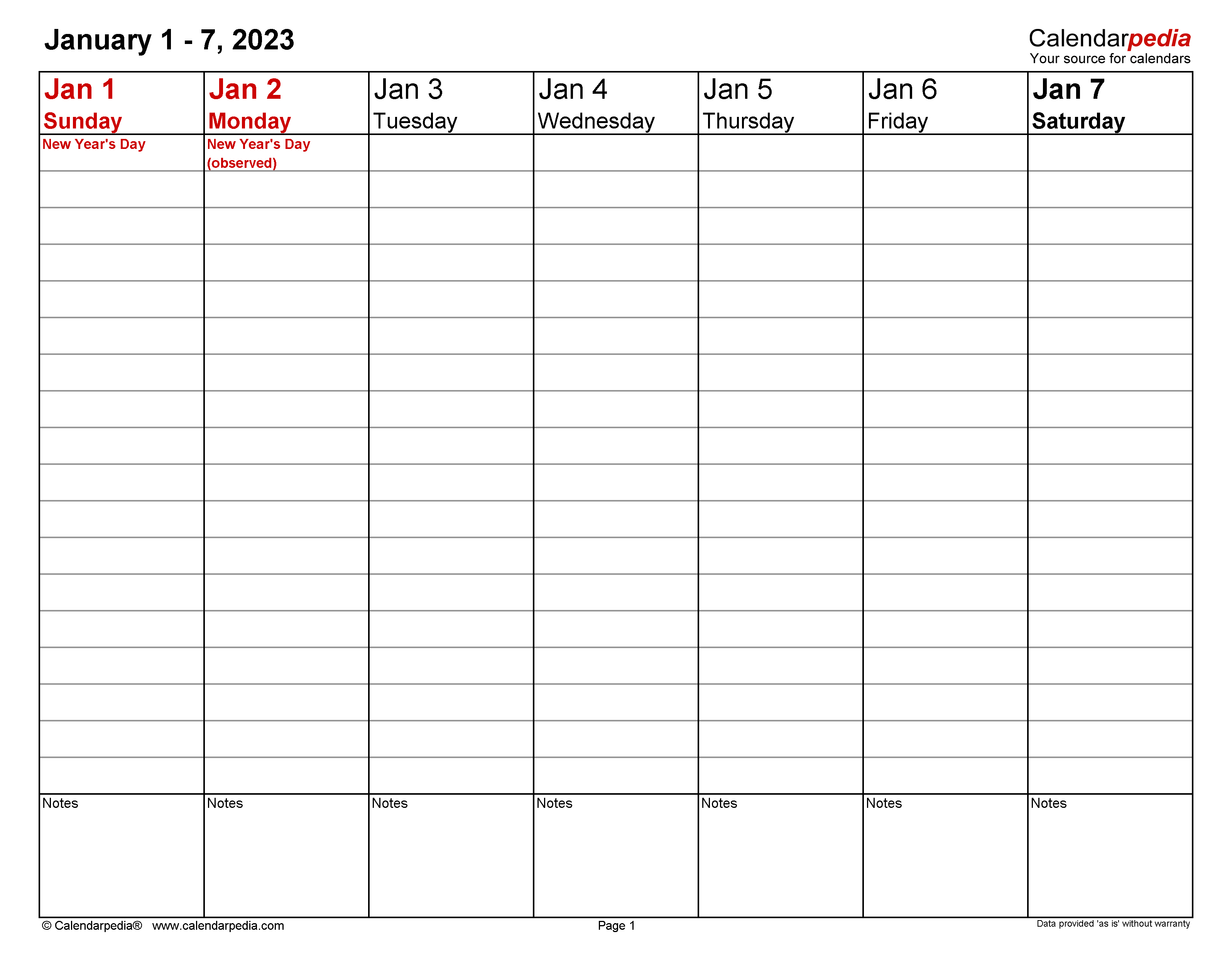 Weekly Calendars 2023 for PDF - 12 free printable templates