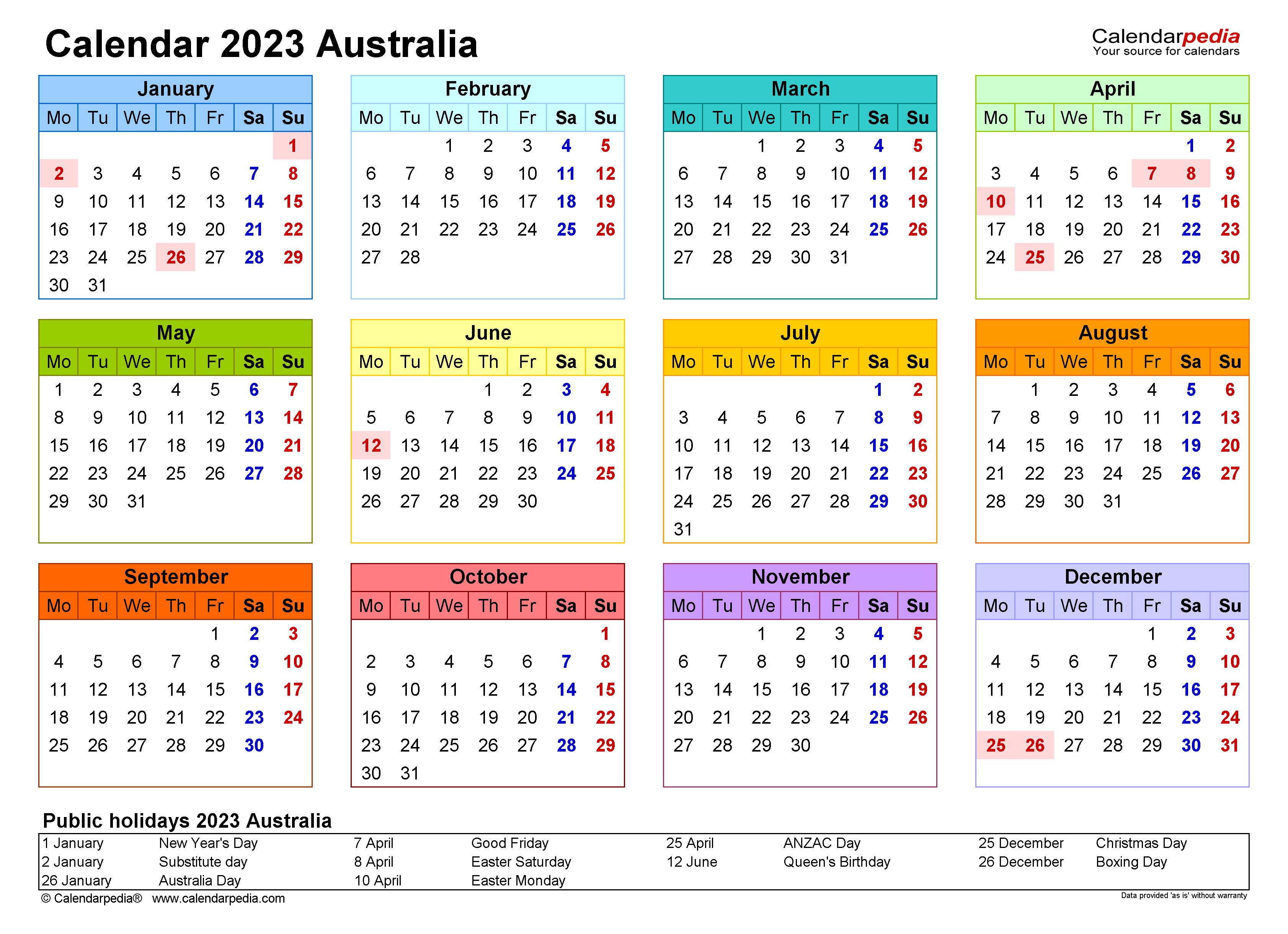 Australia Calendar 2023 - Free Printable Excel templates