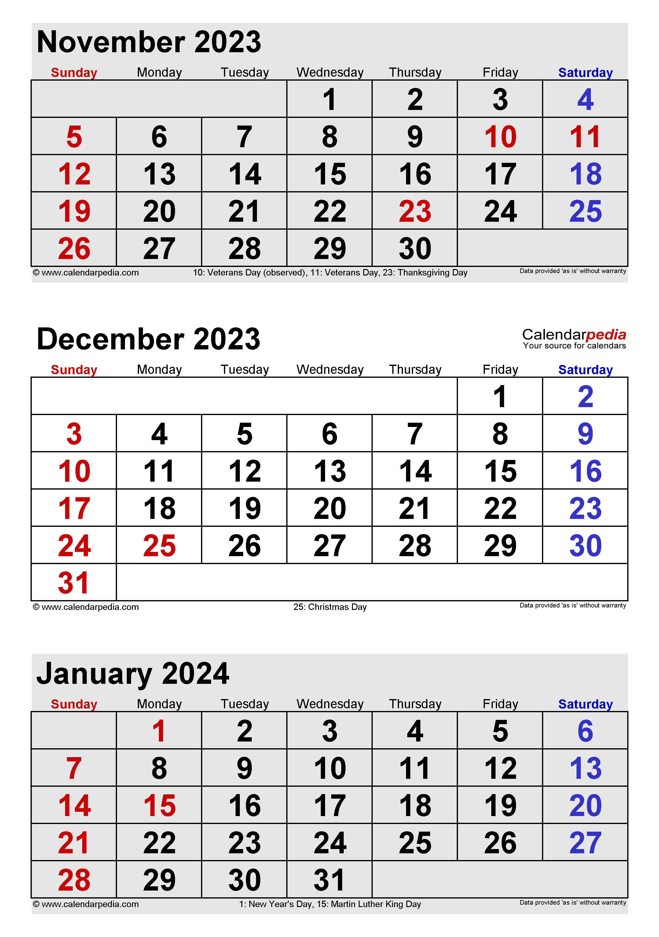 December 2023 Calendar | Templates for Word, Excel and PDF